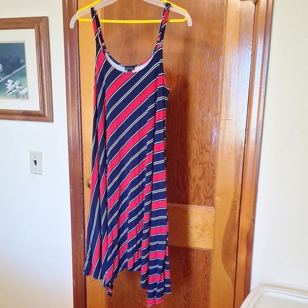 Torrid Blue and Red Asymmetrical Ruffled Sundress